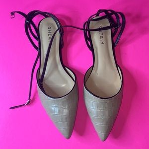 Croc Embossed Ankle Strap Flats